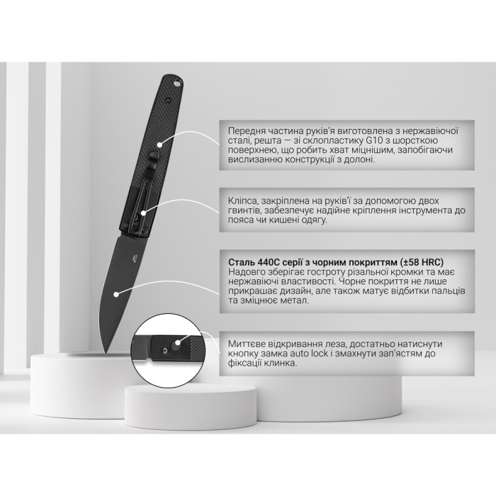 Нож складной Ganzo G721-B черный клинок  