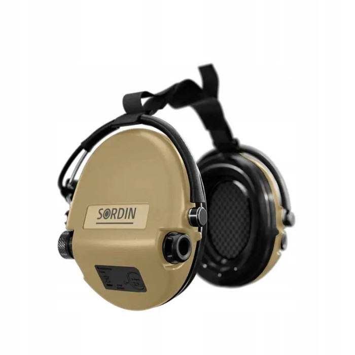 Наушники Sordin Supreme Mil AUX с задним держателем, песочные  