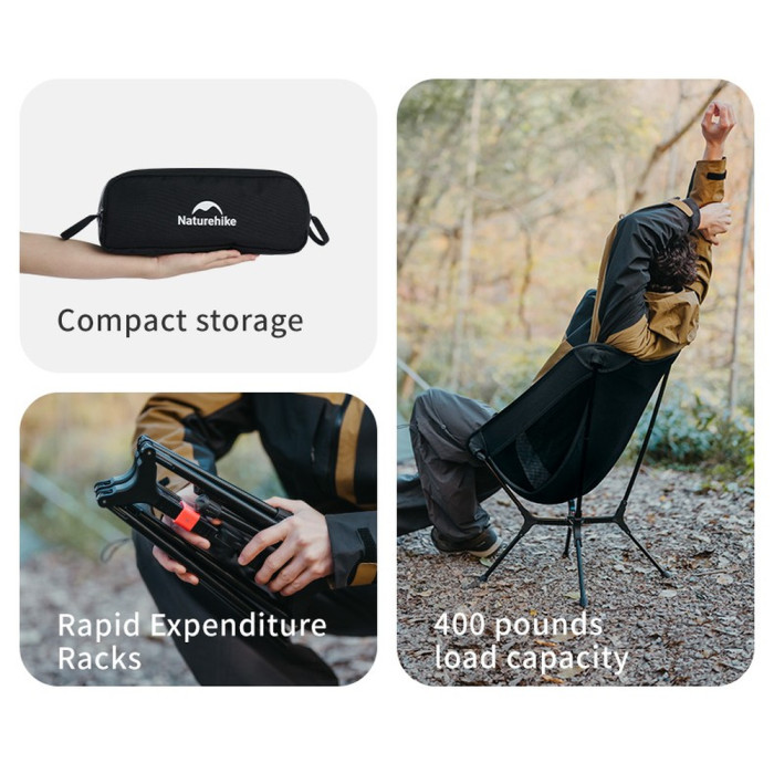 Стул складной ультралегкий Naturehike CNK2550JJ013 Yamami YL01, размер М, алюминий, серый  