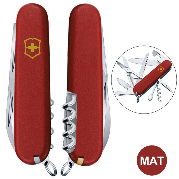 Складной нож Victorinox HUNTSMAN MAT красный матовый с желтым лого  