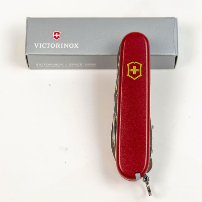 Складной нож Victorinox HUNTSMAN MAT красный матовый с желтым лого  