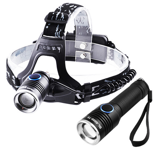 Налобный фонарь Police 2 в 1 + в руку Police 6888-T6, ЗУ micro USB, 2x18650, zoom 