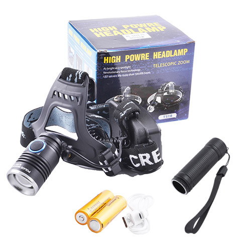 Налобный фонарь Police 2 в 1 + в руку Police 6888-T6, ЗУ micro USB, 2x18650, zoom  