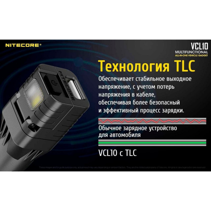 Фонарь от прикуривателя + автомобильное зарядное устройство Nitecore VCL10  