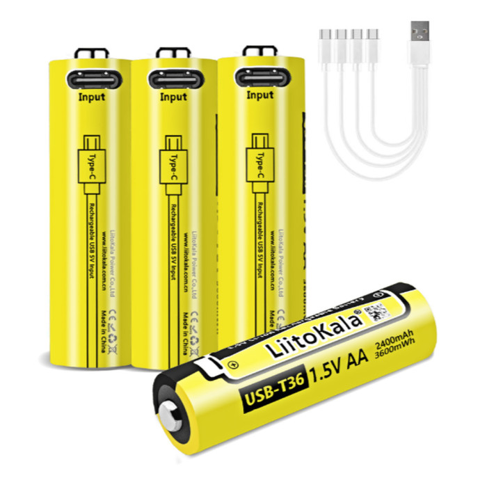 Набор аккумуляторов из 4 шт LiitoKala USB-T36 + USB Type-C кабель зарядки  