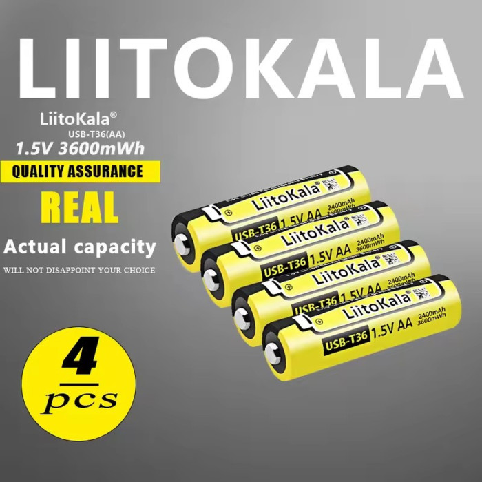 Набор аккумуляторов из 4 шт LiitoKala USB-T36 + USB Type-C кабель зарядки  