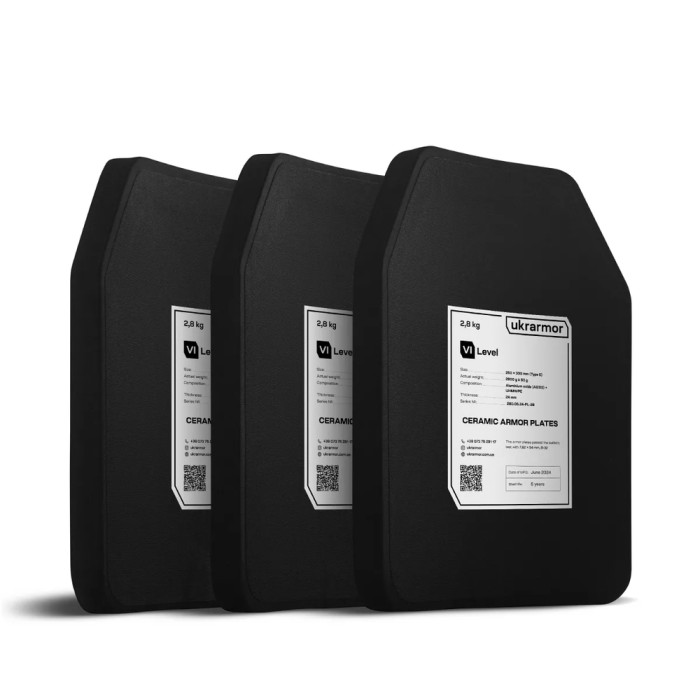 Комплект бронеплит керамических Ukrarmor 6 клас, 5,6 кг M (25х30 см.)  