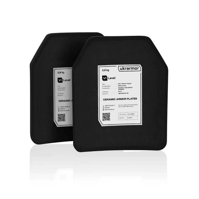 Комплект бронеплит керамических Ukrarmor 6 клас, 5,6 кг M (25х30 см.)  