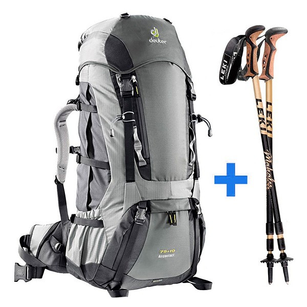 Рюкзак Deuter Aircontact, 75+10 л, (+палки LEKI granite-black)  