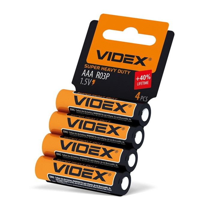 Батарейки солевые Videx R03P/AAA 4шт упак SHRINK CARD  