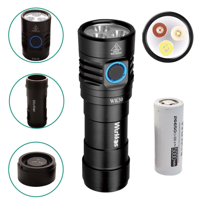 Фонарь Wurkkos WK30 Rechargeable LH351D/ Red Light/ UV Light , черный  