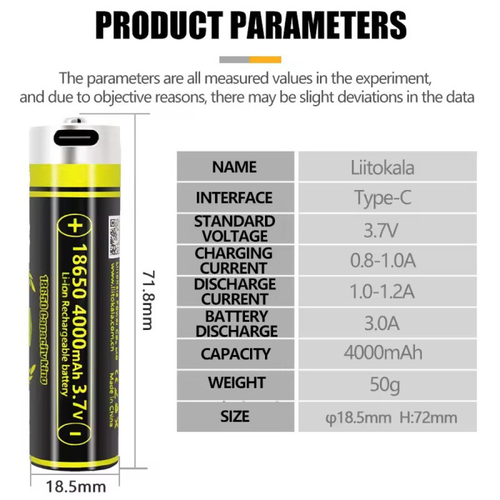 Аккумулятор LiitoKala USB-King4000 18650 на 4000 mAh с USB  