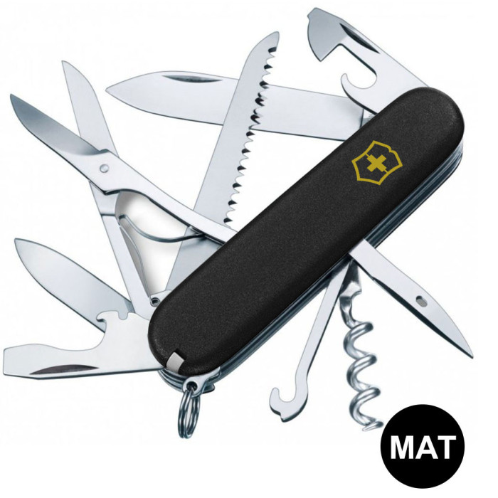 Складной нож Victorinox HUNTSMAN MAT черный матовый лак с желтым лого  