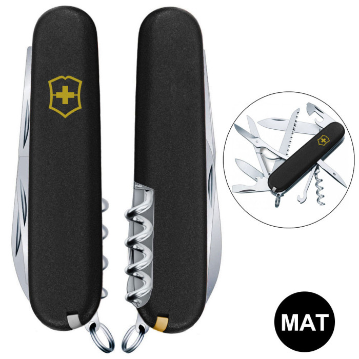 Складной нож Victorinox HUNTSMAN MAT черный матовый лак с желтым лого  