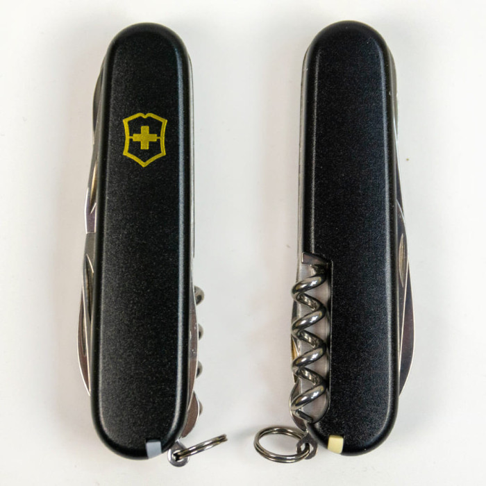 Складной нож Victorinox HUNTSMAN MAT черный матовый лак с желтым лого  