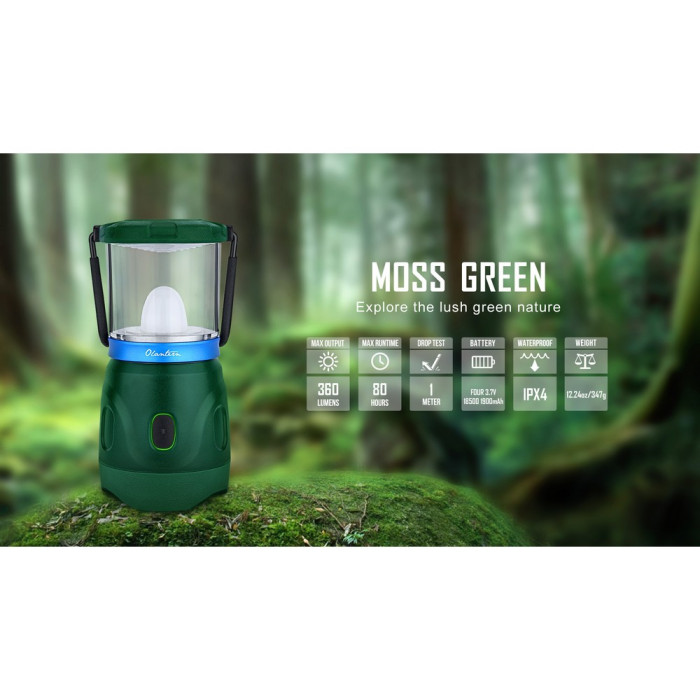 Кемпинговый фонарь Olight Olantern,360 lm, две насадки в комплекте, лампа/свеча цвет:зеленый  