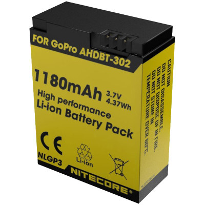 Аккумулятор литиевый Li-Ion Nitecore NLGP3 для GoPro AHDBT-302 (1180mAh)