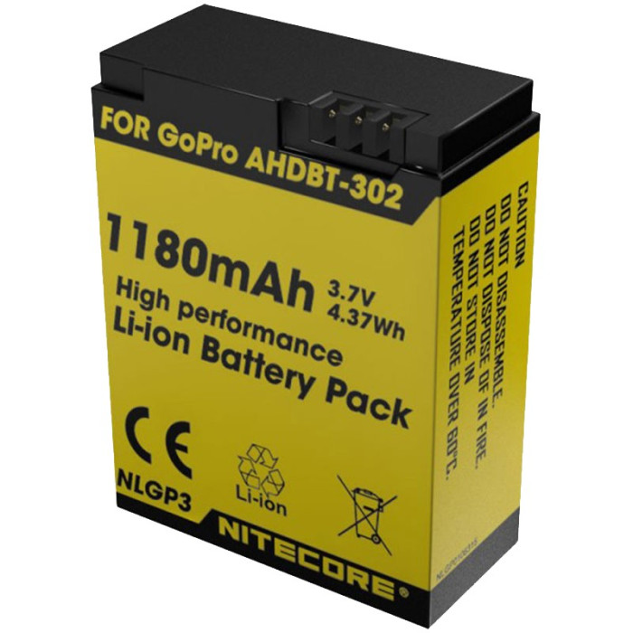Аккумулятор литиевый Li-Ion Nitecore NLGP3 для GoPro AHDBT-302 (1180mAh)  