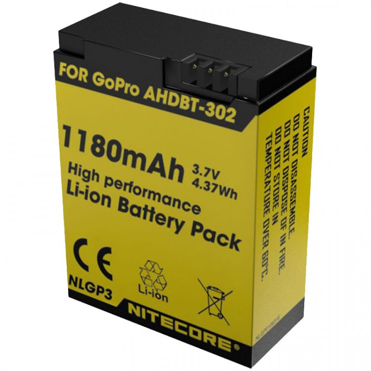 Аккумулятор литиевый Li-Ion Nitecore NLGP3 для GoPro AHDBT-302 (1180mAh) 