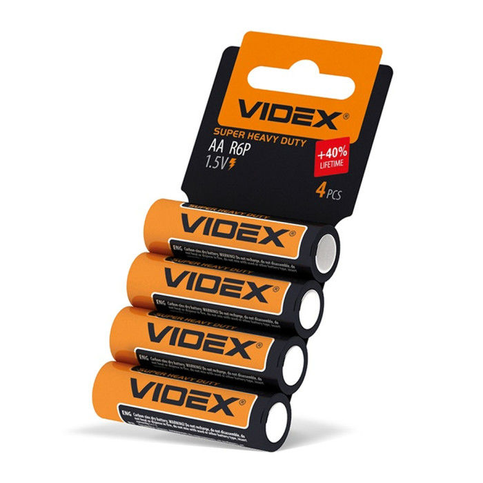 Батарейки солевые Videx R06P/AA 4 SHRINK CARD  