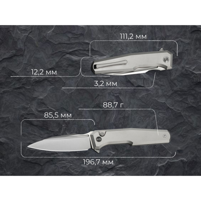 Нож складной туристический Weknife Dressytak (8.6 см) Bohler M390 / Titanium серый  
