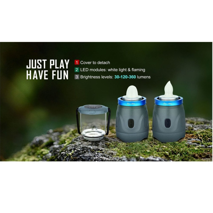 Кемпинговый фонарь Olight Olantern,360 lm, две насадки в комплекте, лампа/свеча, цвет:серый  