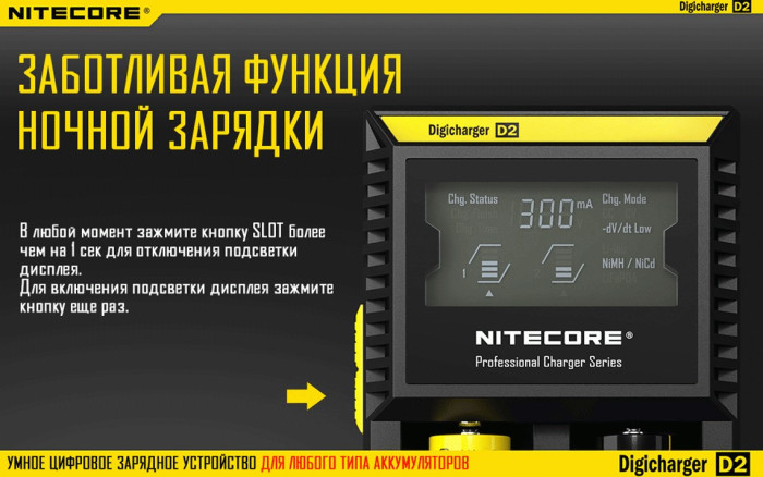 Зарядное устройство Nitecore Digicharger D2 с LED дисплеем  