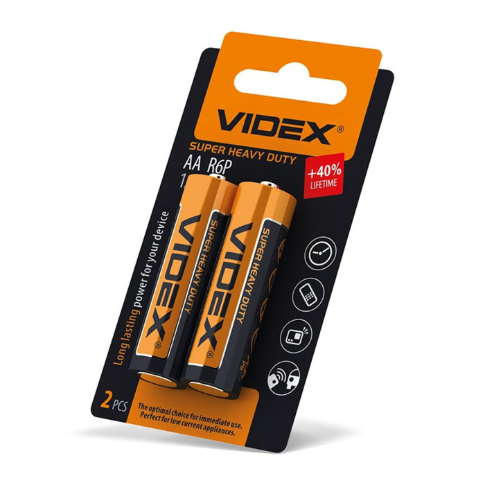 Батарейки солевые Videx R06P/AA, 2шт упак  