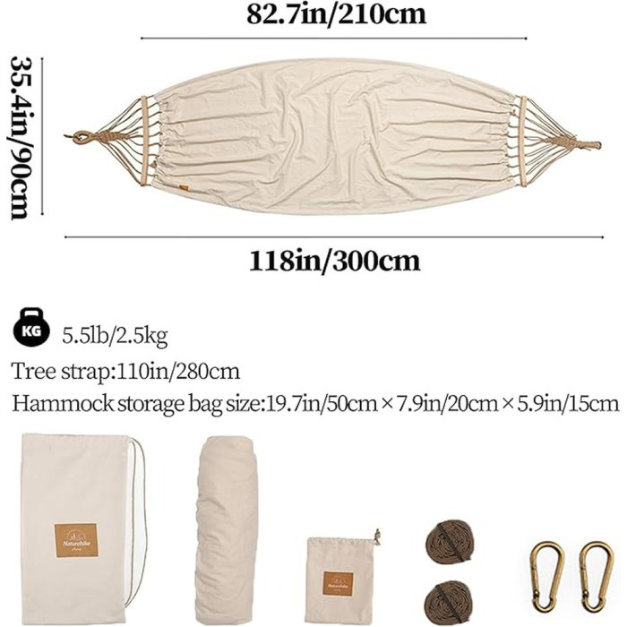 Гамак одноместный без опрокидывания Naturehike CNK2450WS018, хлопок, коричневый  