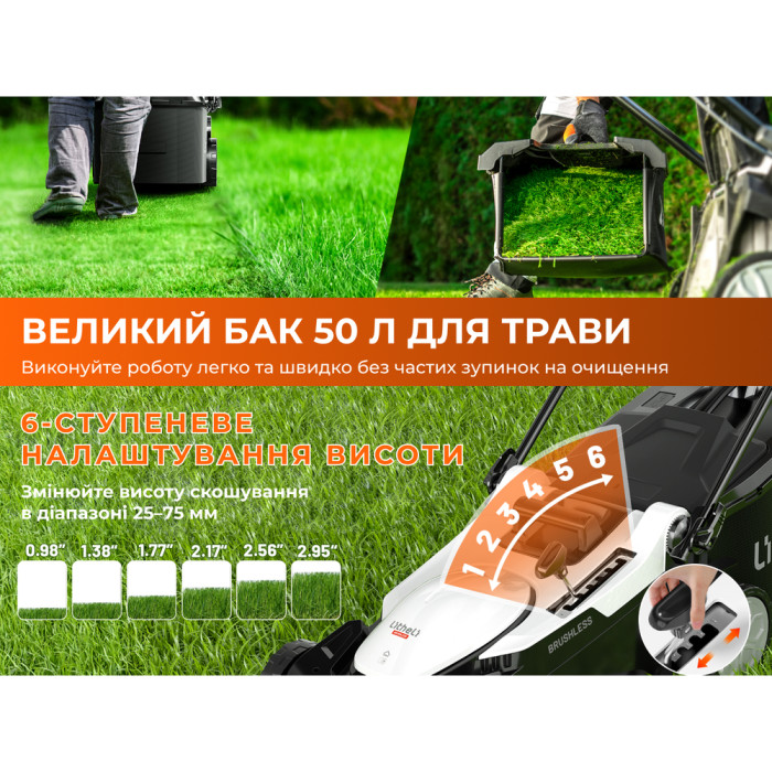 Аккумуляторная газонокосилка Litheli, питание от павербанков (УМБ Litheli Power Bank 20000 mAh, 45 W, 4А 2 шт в комплекте)  