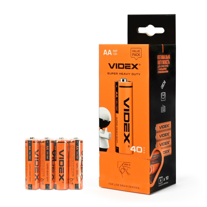 Батарейки солевые Videx R06P/AA, 4шт упак  