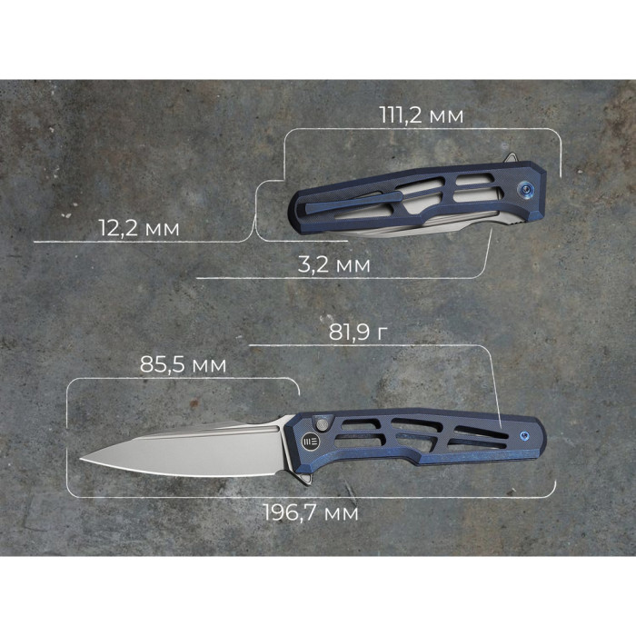 Нож складной туристический Weknife Dressytak (8.6 см) Bohler M390 / Titanium синий  