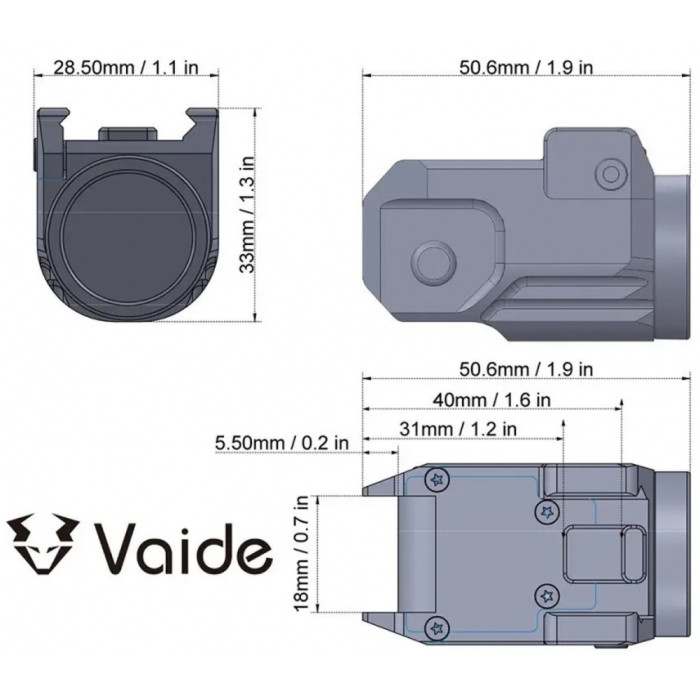 Подствольный фонарь Vector Optics Vaide Scrapper Subcompact Pistol Flashlight 500 Лм  