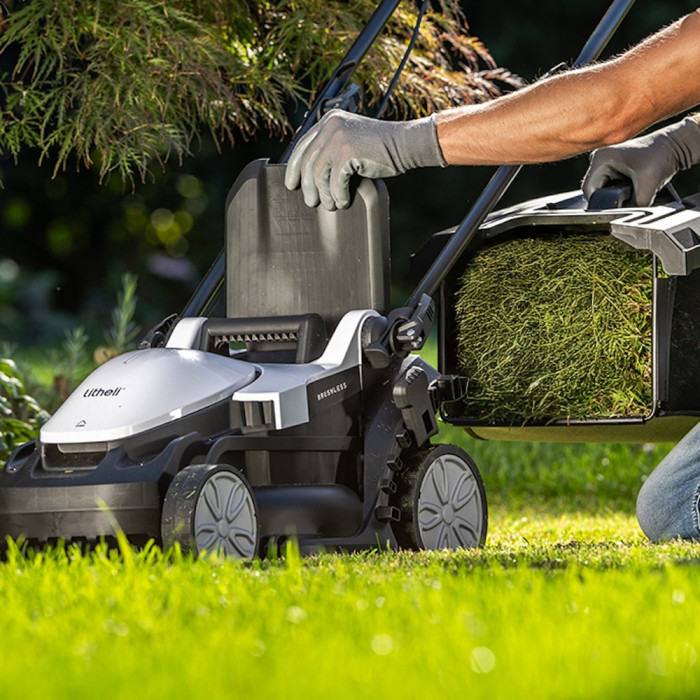 Аккумуляторная газонокосилка Litheli, питание от павербанка (УМБ Litheli Power Bank 20000 mAh, 45 W, 4А, 1 шт в комплекте)  