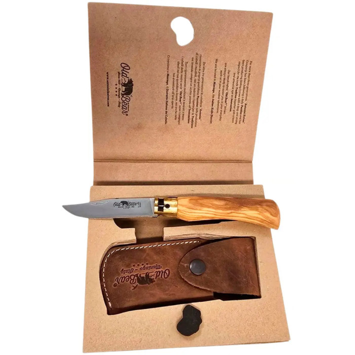 Нож Old Bear Gift Box - Classic M, sheath in leather, olive  