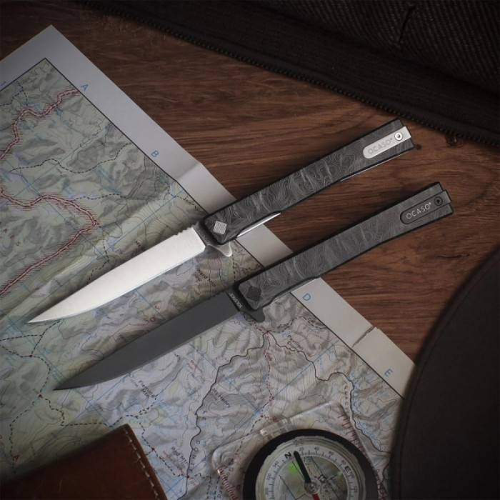 Нож Ocaso Solstice, Engraved titanium Topo Pattern, Black  