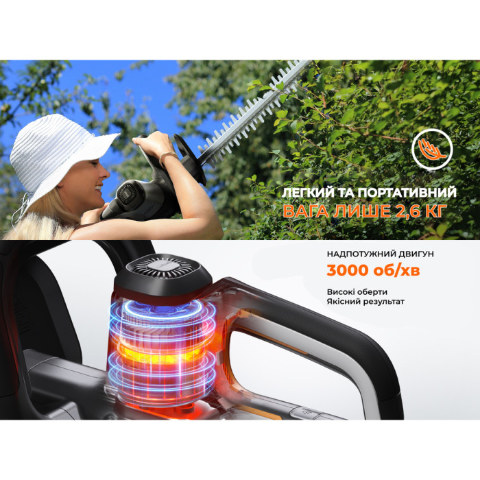 Аккумуляторный кусторез Litheli, питание от павербанка (УМБ Litheli Power Bank 20000 mAh, 45 W, 2А в комплекте)  