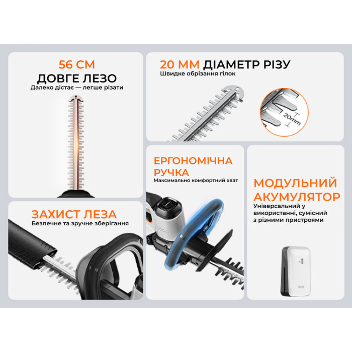 Аккумуляторный кусторез Litheli, питание от павербанка (УМБ Litheli Power Bank 20000 mAh, 45 W, 2А в комплекте)  