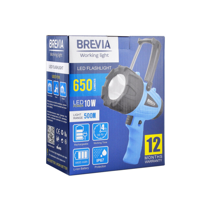 Фонарь инспекционный Brevia LED 500М 10W LED 650lm 4400mAh, microUSB  