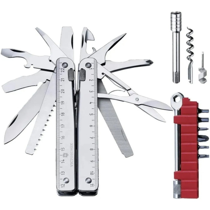 SWISSTOOL X PLUS RATCHET  115мм/38функ+черн.кож.чехол /плоск/ножн/пила/напил/отверт/биты 