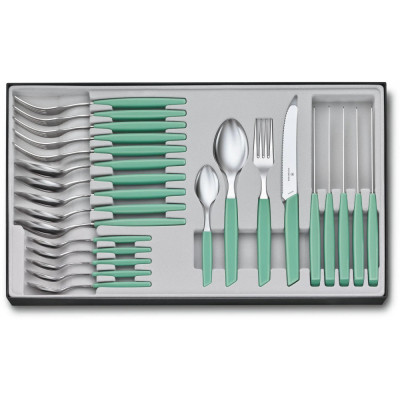 Набор кухонный Victorinox Swiss Modern Table Set с зеленой ручкой (6 ножей tomato,6 вилок,6 ложек,6 ложек)
