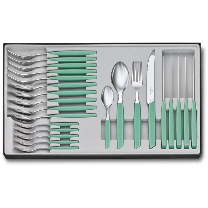 Набор кухонный Victorinox Swiss Modern Table Set с зеленой ручкой (6 ножей tomato,6 вилок,6 ложек,6 ложек)  