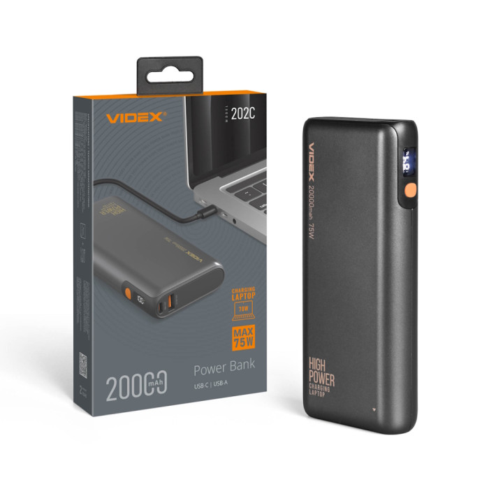 Повербанк 20000mAh VIDEX VPB-202C-G 75W Black
