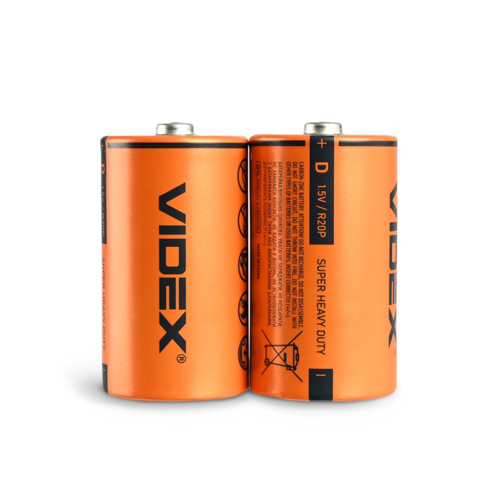 Батарейки солевые Videx R20P/D, 2шт упак