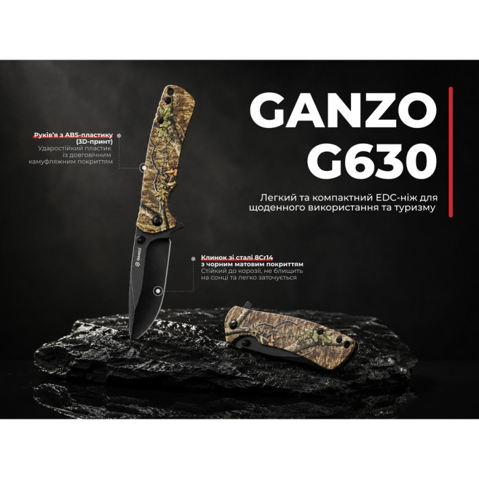 Нож складной карманный Ganzo G630 (7.3 см) 8Cr14 / ABS+3D-печать, камуфляж  