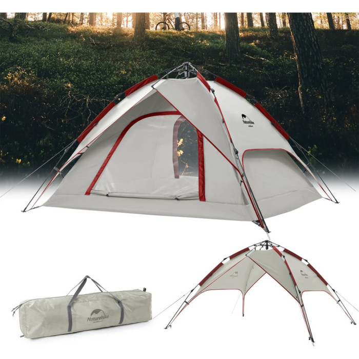 Палатка четырехместная автоматическая Naturehike NH21ZP008, серо-красный  