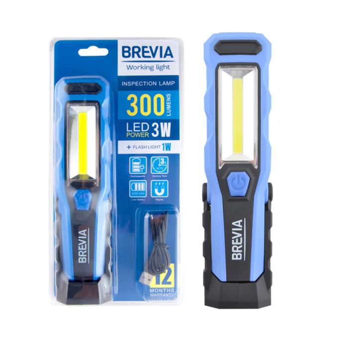 Фонарь инспекционный Brevia LED 8SMD+1W LED 300lm 2000mAh microUSB  
