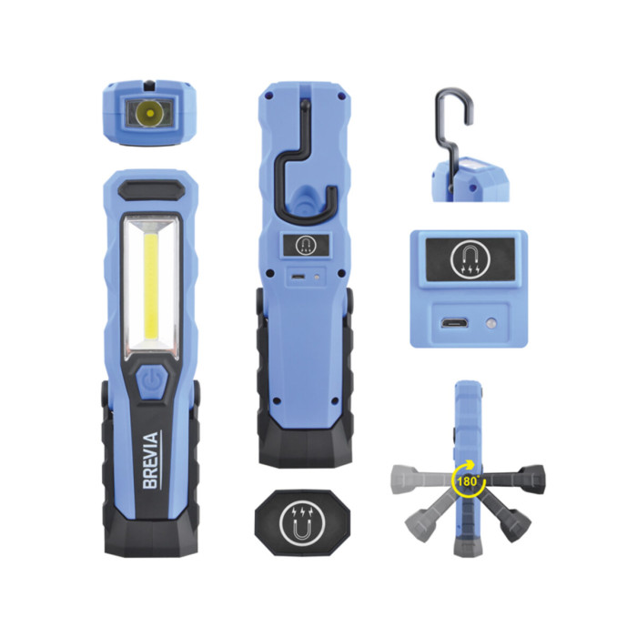 Фонарь инспекционный Brevia LED 8SMD+1W LED 300lm 2000mAh microUSB  