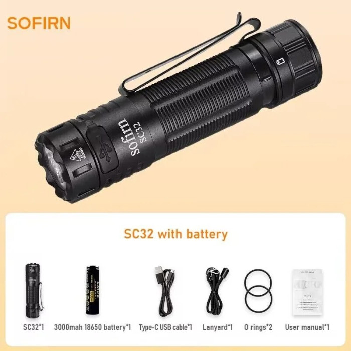 Фонарь тактический Sofirn SC32 2000lm 1*18650 USB-C  
