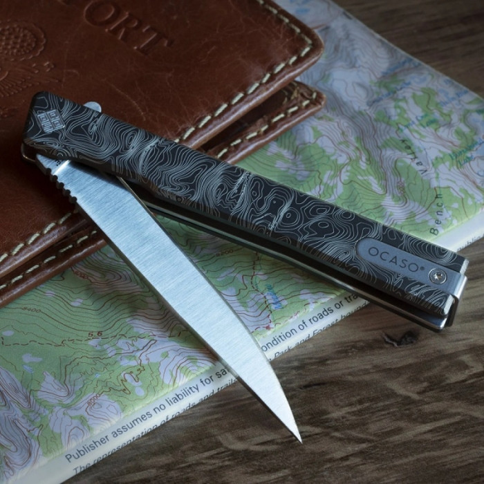 Нож Ocaso Solstice, Engraved titanium, Topo Pattern, Satin  